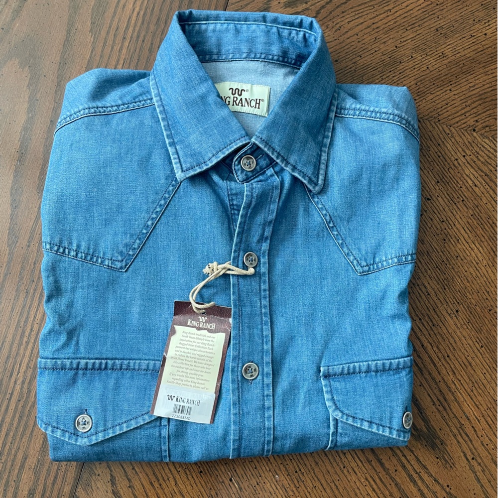 King Ranch Men’s Light Blue Denim Button-Down Shirt